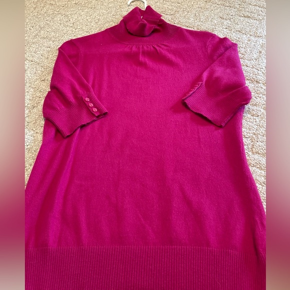 LL Bean short sleeve turtleneck top solid dark pink - Picture 1 of 5